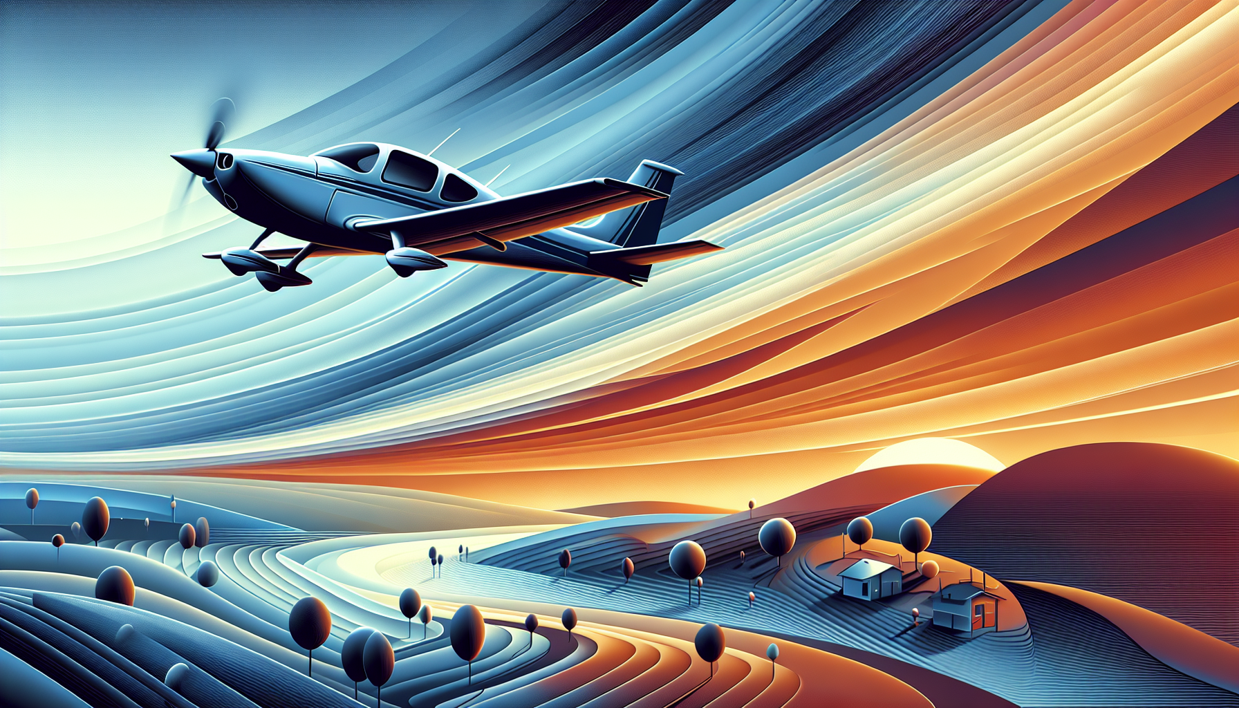 Illustration of a Cirrus SR22 aircraft flying in the sky