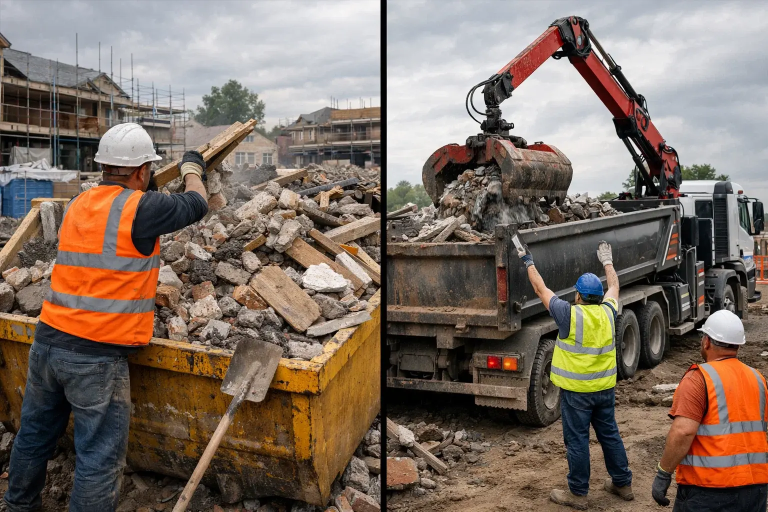 Comparison of building waste collection using a grab lorry and waste disposal using a skip on a construction site