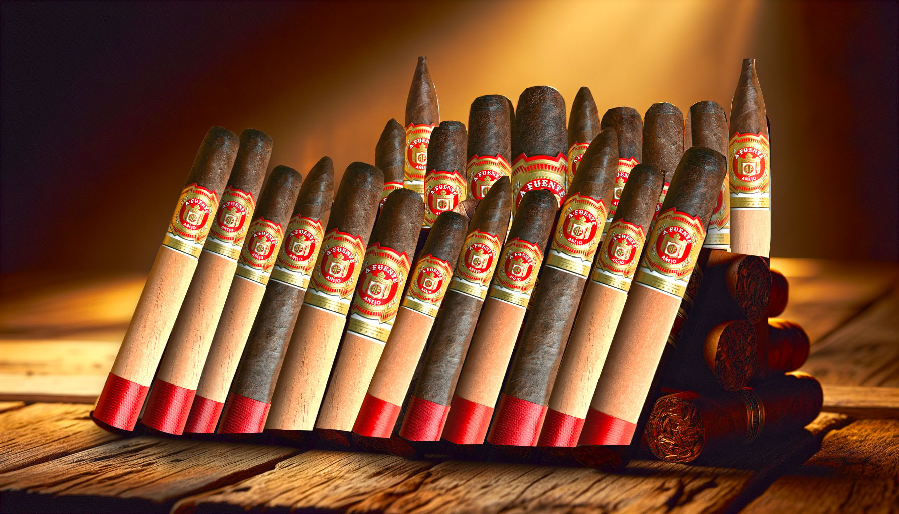 An illustration of various Arturo Fuente Anejo cigars displayed elegantly.