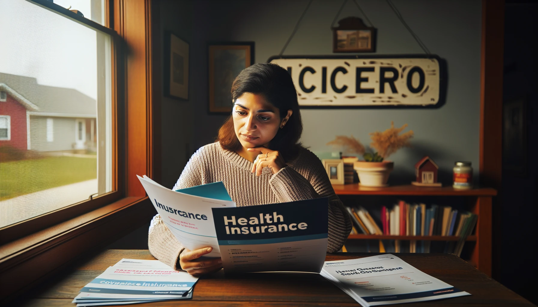 Illustration of a person evaluating health insurance plans in Cicero, IL