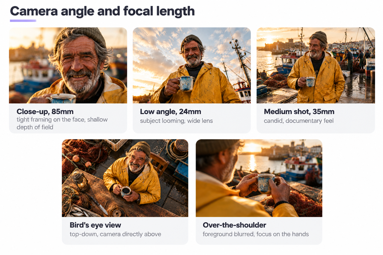 camera angle and focal length reference for image prompts, placeholder