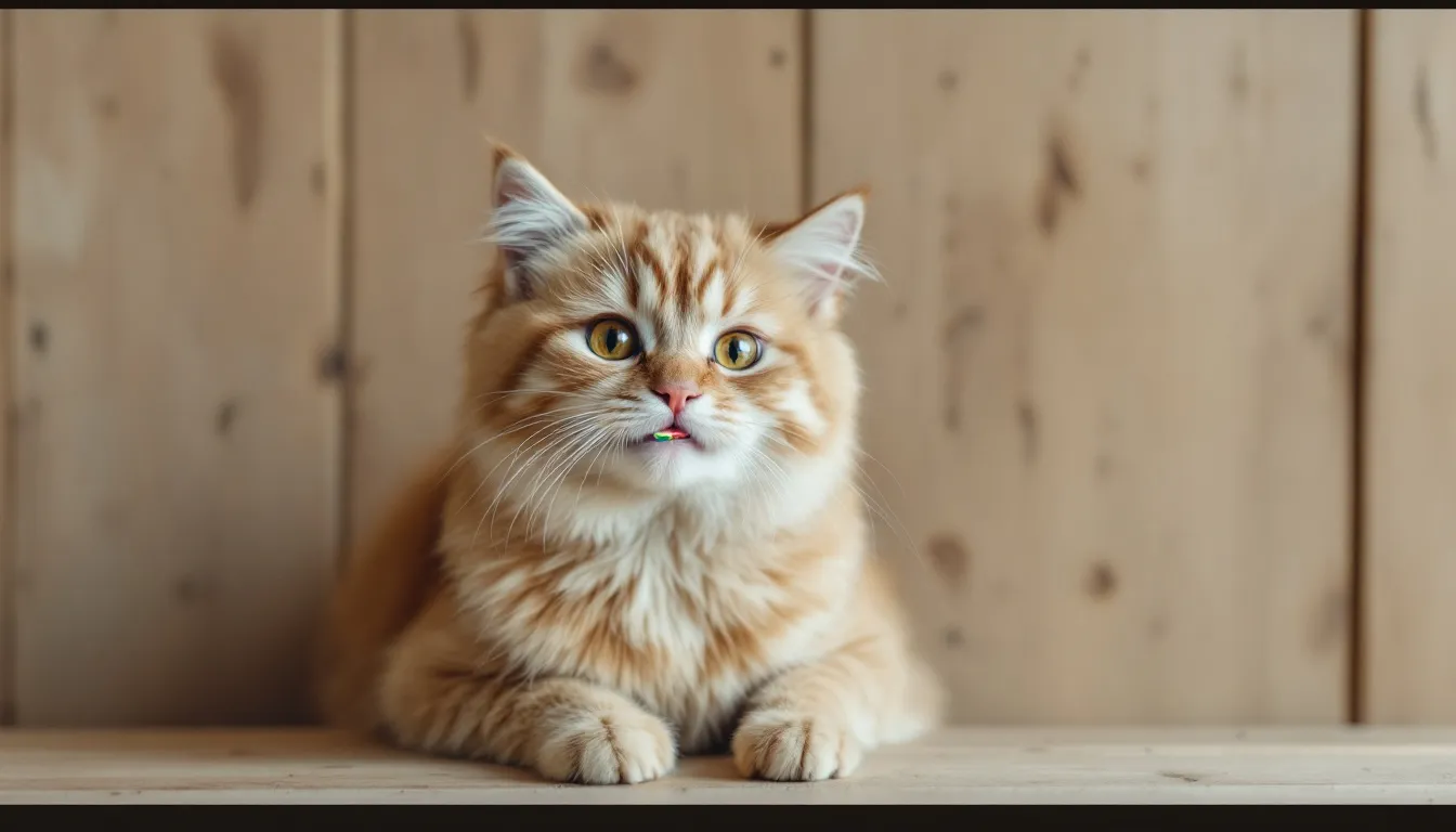 Een kat ligt ontspannen terwijl zijn tanden worden gepoetst met een kleine tandenborstel. De kat kwijlt af en toe en kijkt nieuwsgierig, wat duidt op een gewenningsproces aan deze nieuwe ervaring.