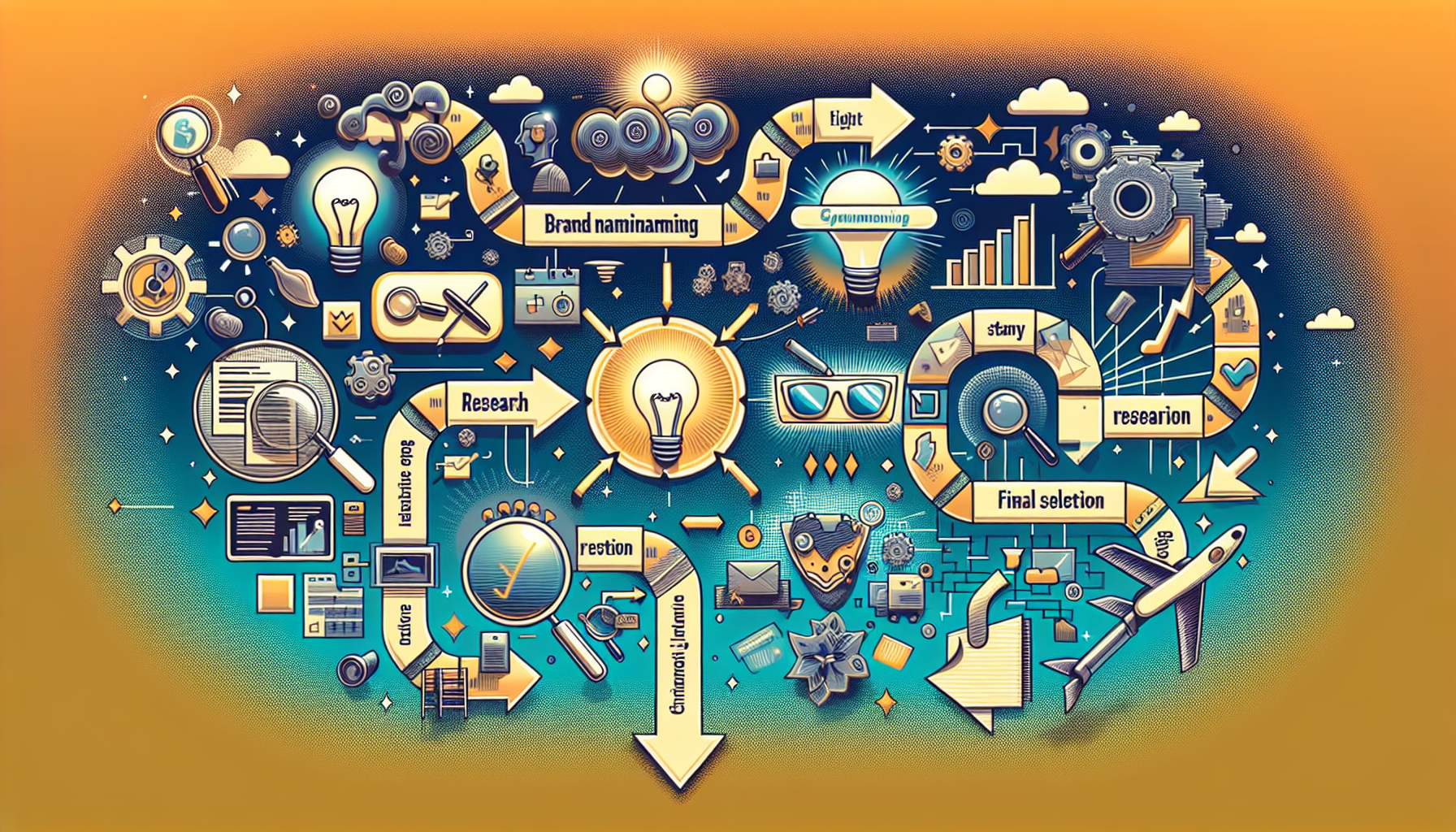 An illustration showing the steps in the brand naming process.