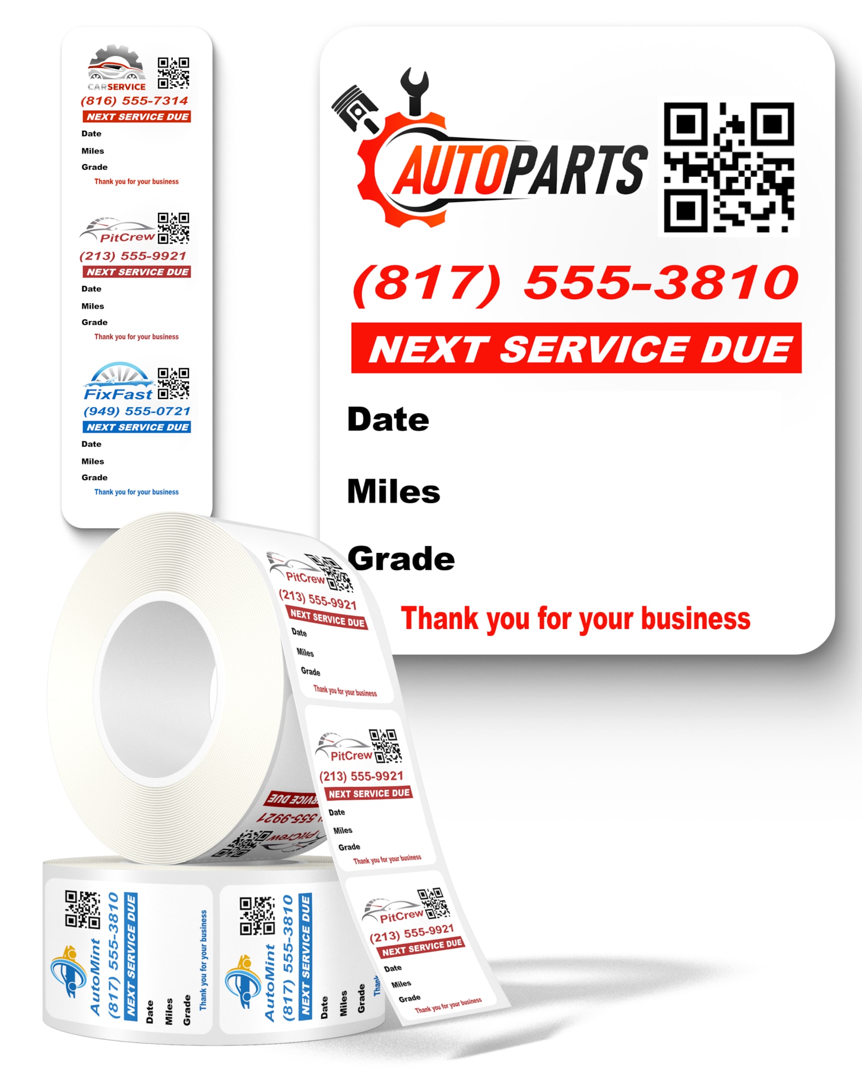 A QR code oil change sticker placed on a car's windshield.