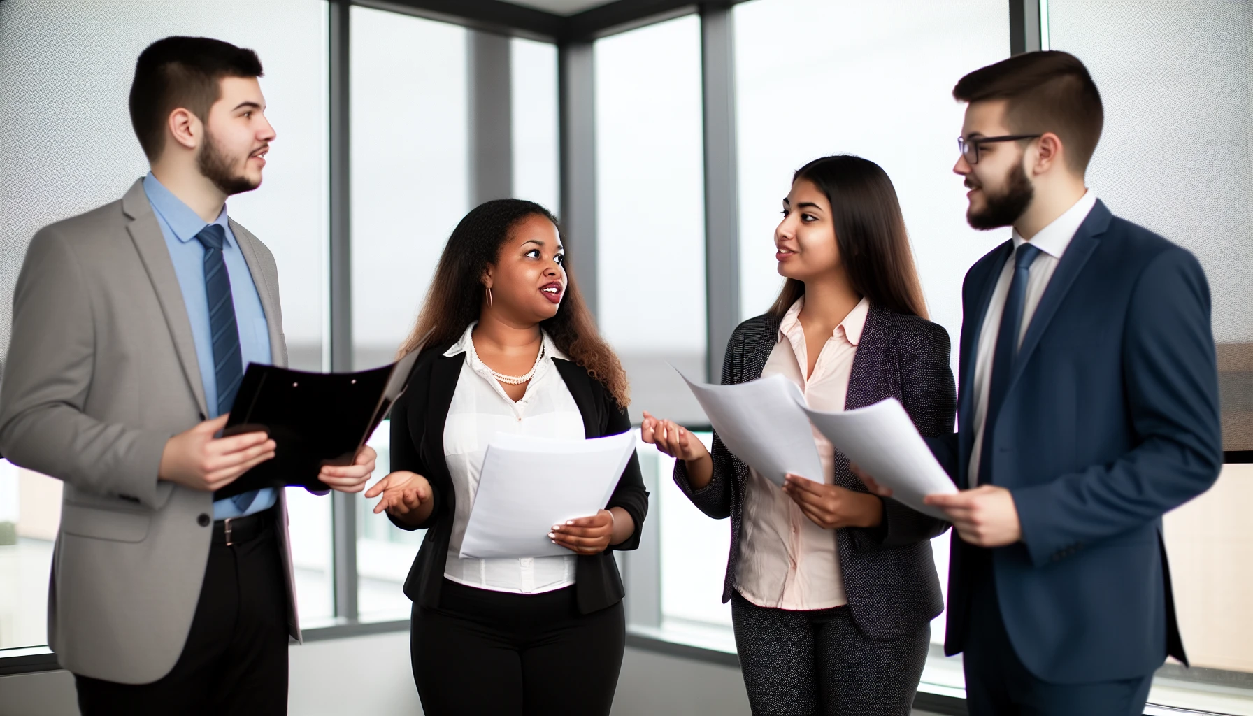 Diverse group of employees with insurance documents