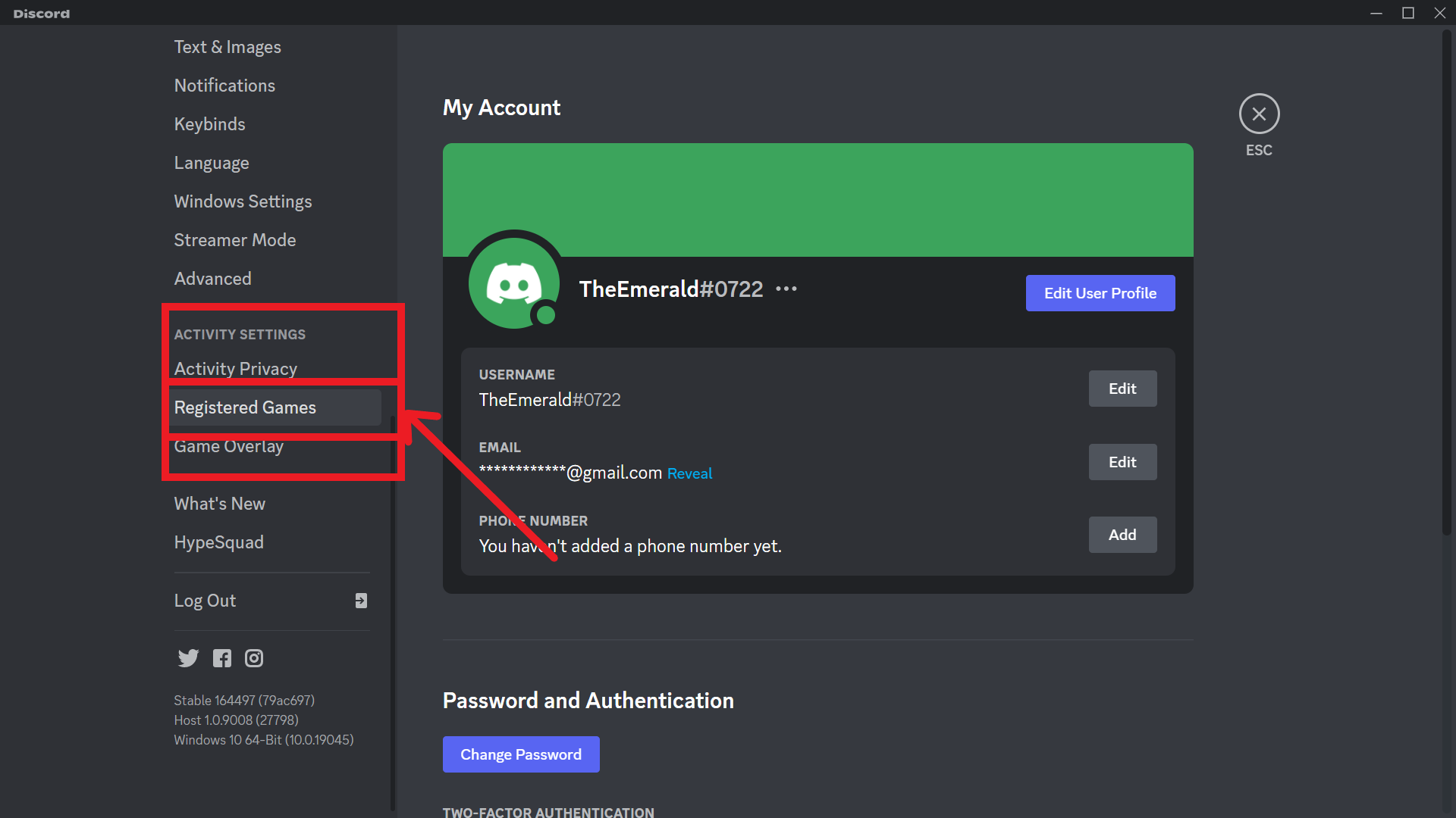 The side panel of a Discord desktop application