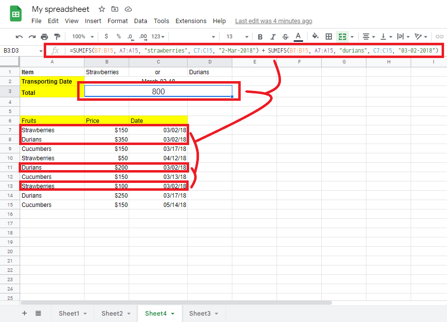 Sumifs Function of Multiple Criteria in Multiple Columns.