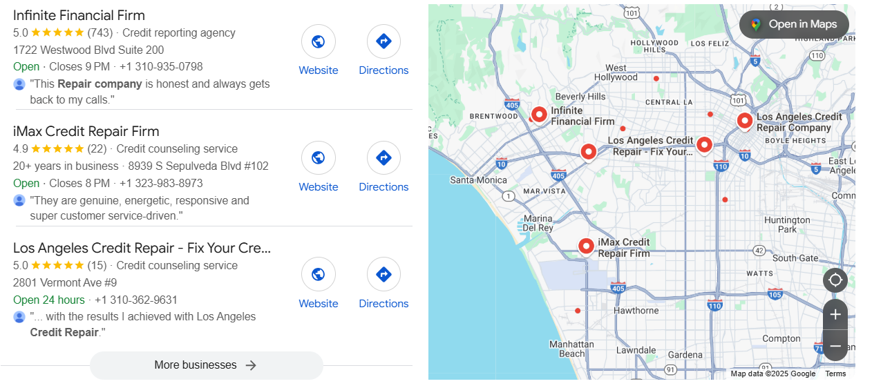 Local SEO for credit repair example. 