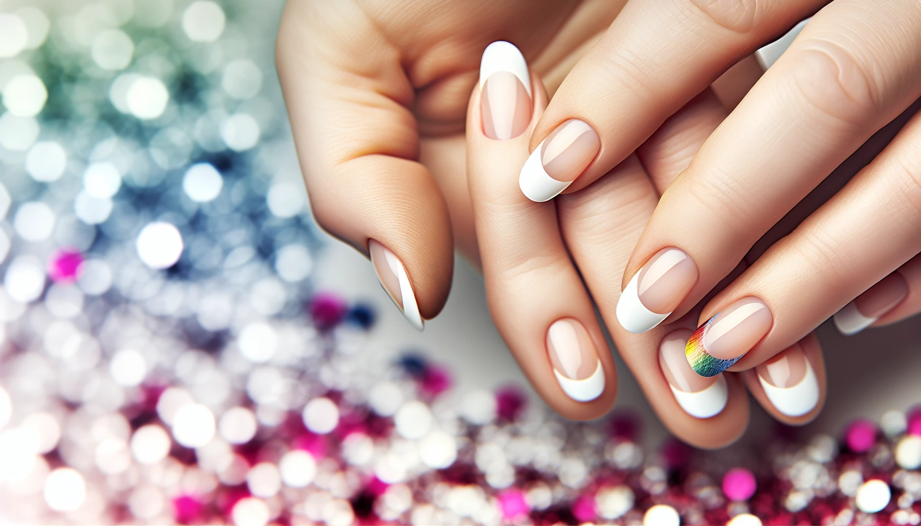 French manicure with colorful tips