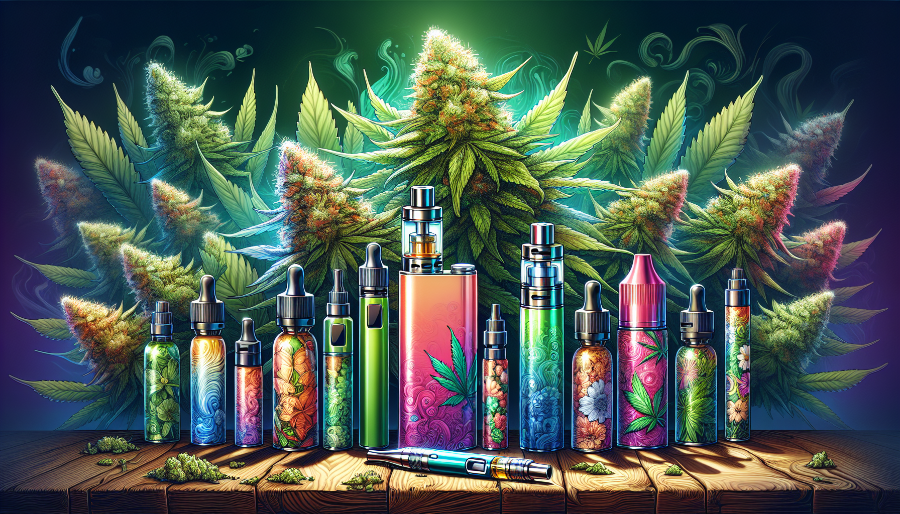 A colorful display of various THC-P products such as flowers and vapes.