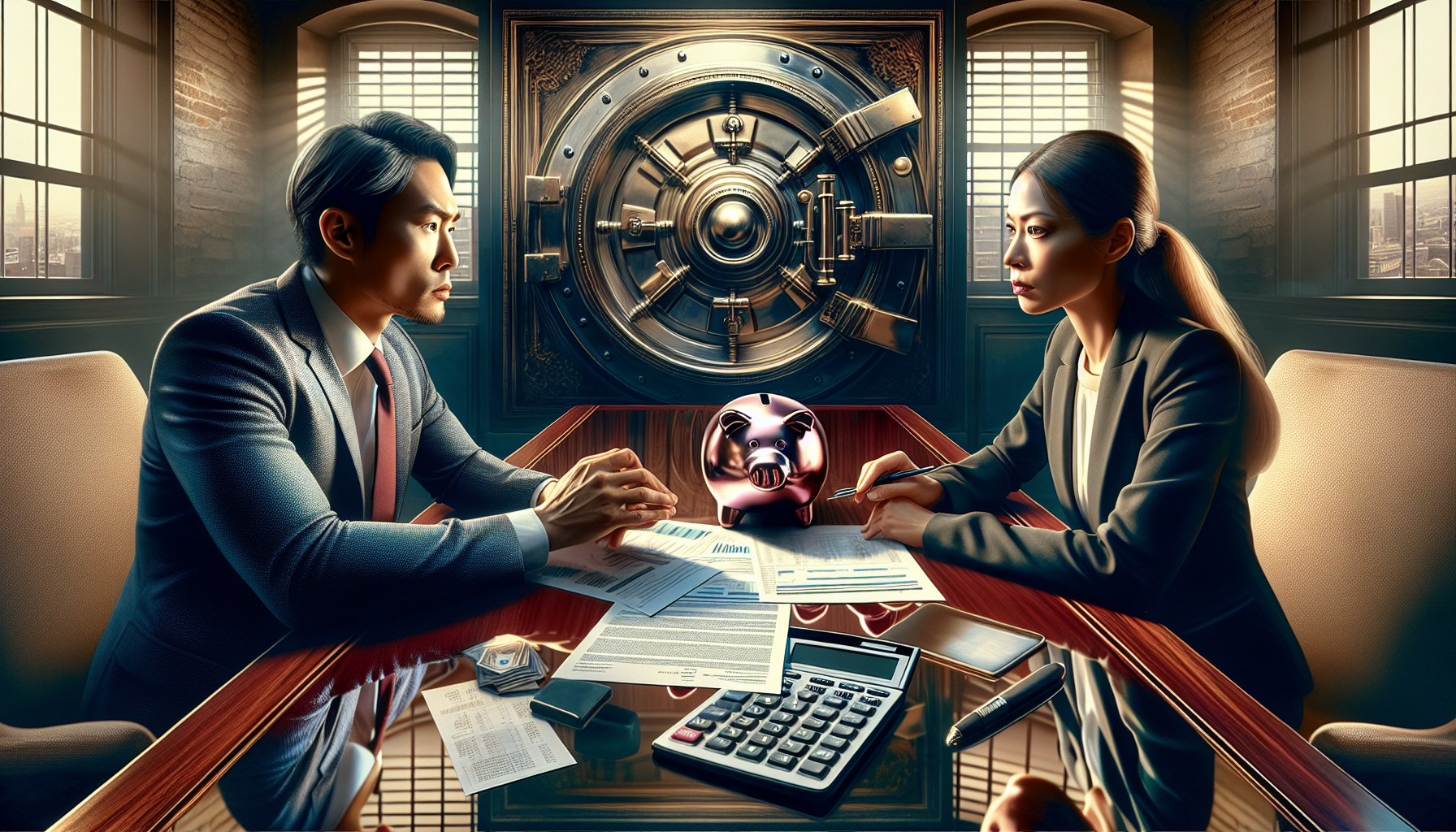 Illustration of a person setting long-term financial goals with a banker