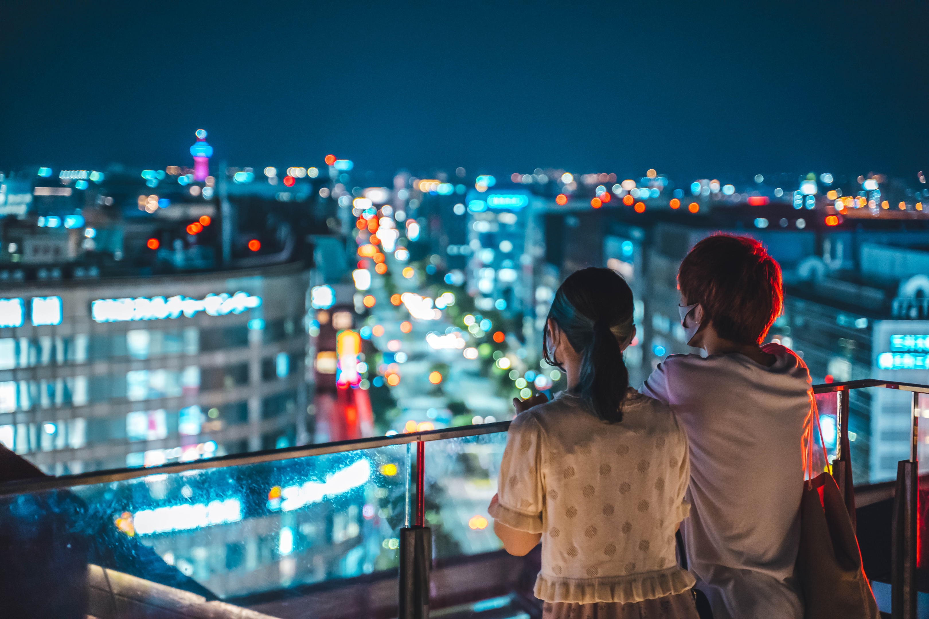 Japanese couple in Fukuoka on the top of Hakata Station, photo by Romeo A. 