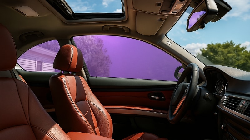 Window tint turned purple due to discoloration