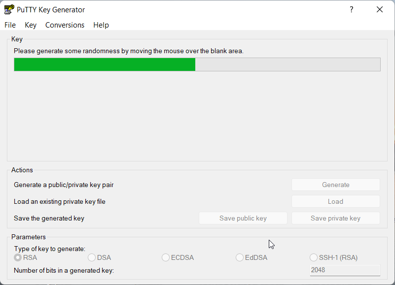SSH key being generated by Putty