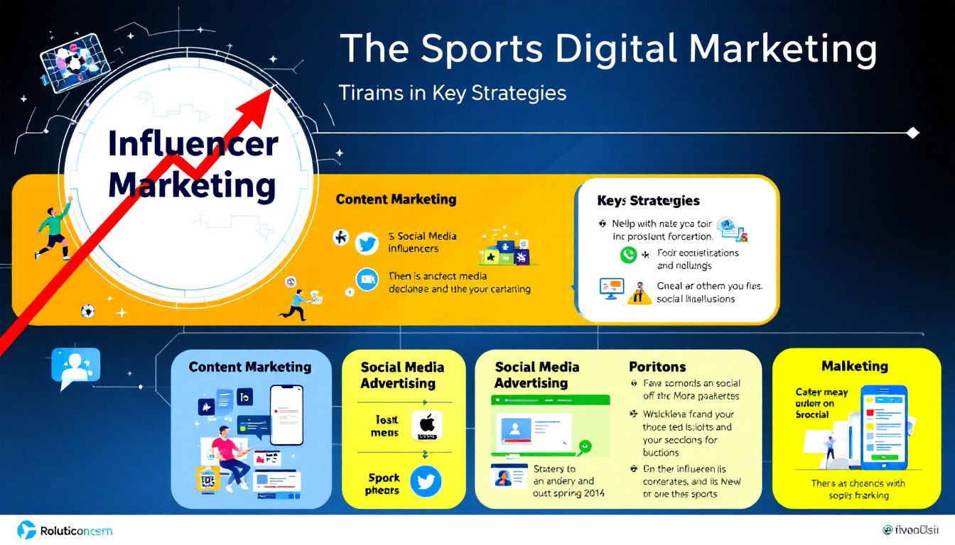 Estrategias clave en marketing digital deportivo, visualizadas a través de un gráfico o infografía.