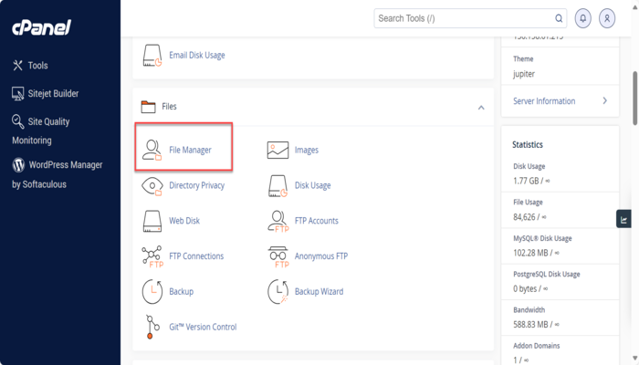 File Manager icon under Files