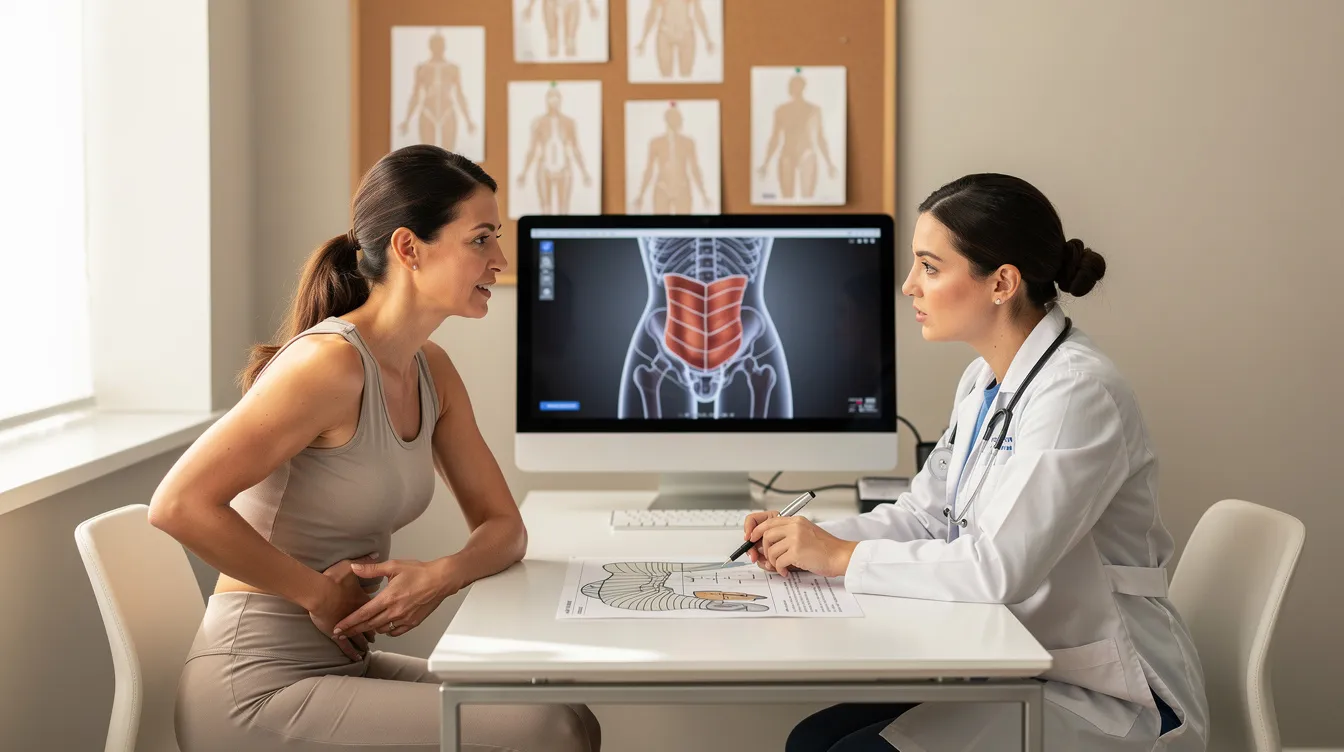 The image depicts a patient engaged in a consultation with a cosmetic specialist, discussing their body contouring goals, including options like the liquid BBL procedure and traditional Brazilian butt lift. The setting suggests a focus on achieving natural-looking results through non-surgical solutions, emphasizing the patient's desire for enhanced body shape and volume with minimal downtime.
