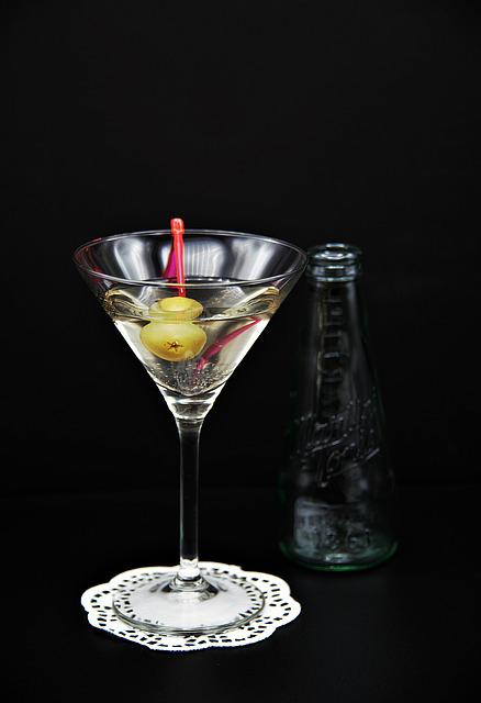 martini, glass, olive