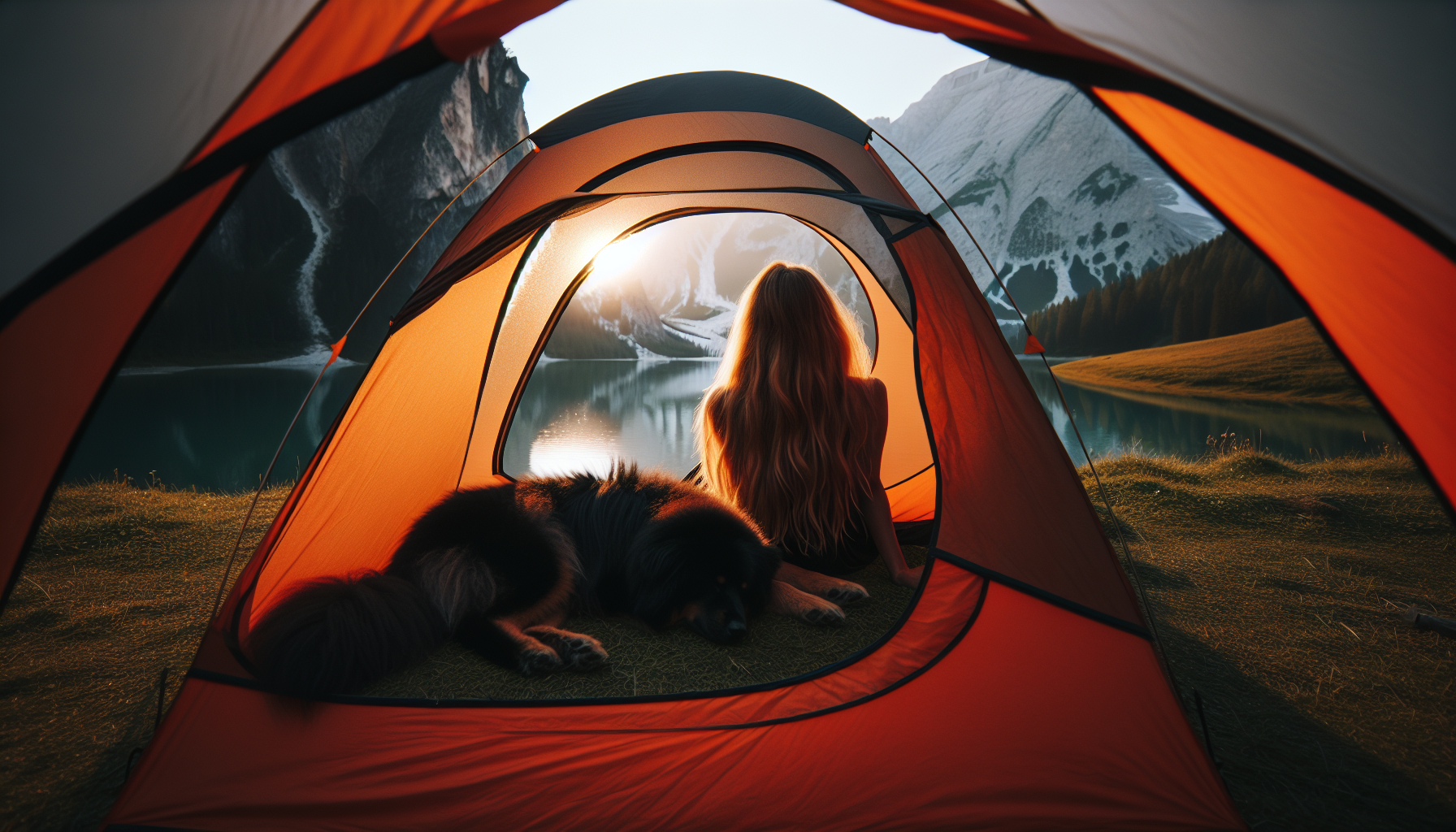 Solo tent with a dog sleeping inside