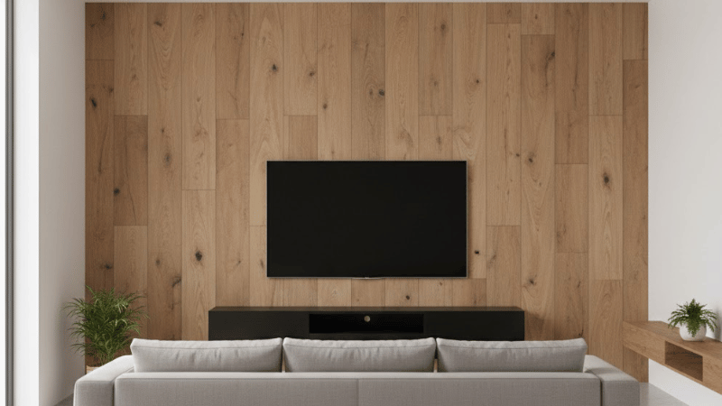 Wood vinyl film on the wall of the room