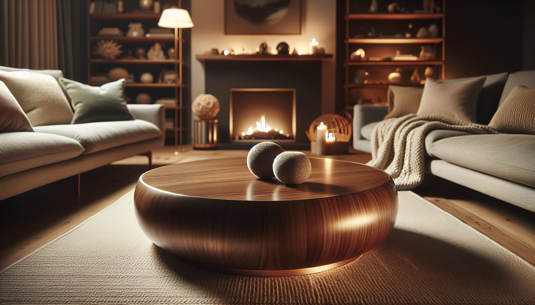 Curved round coffee table complementing a cozy living room