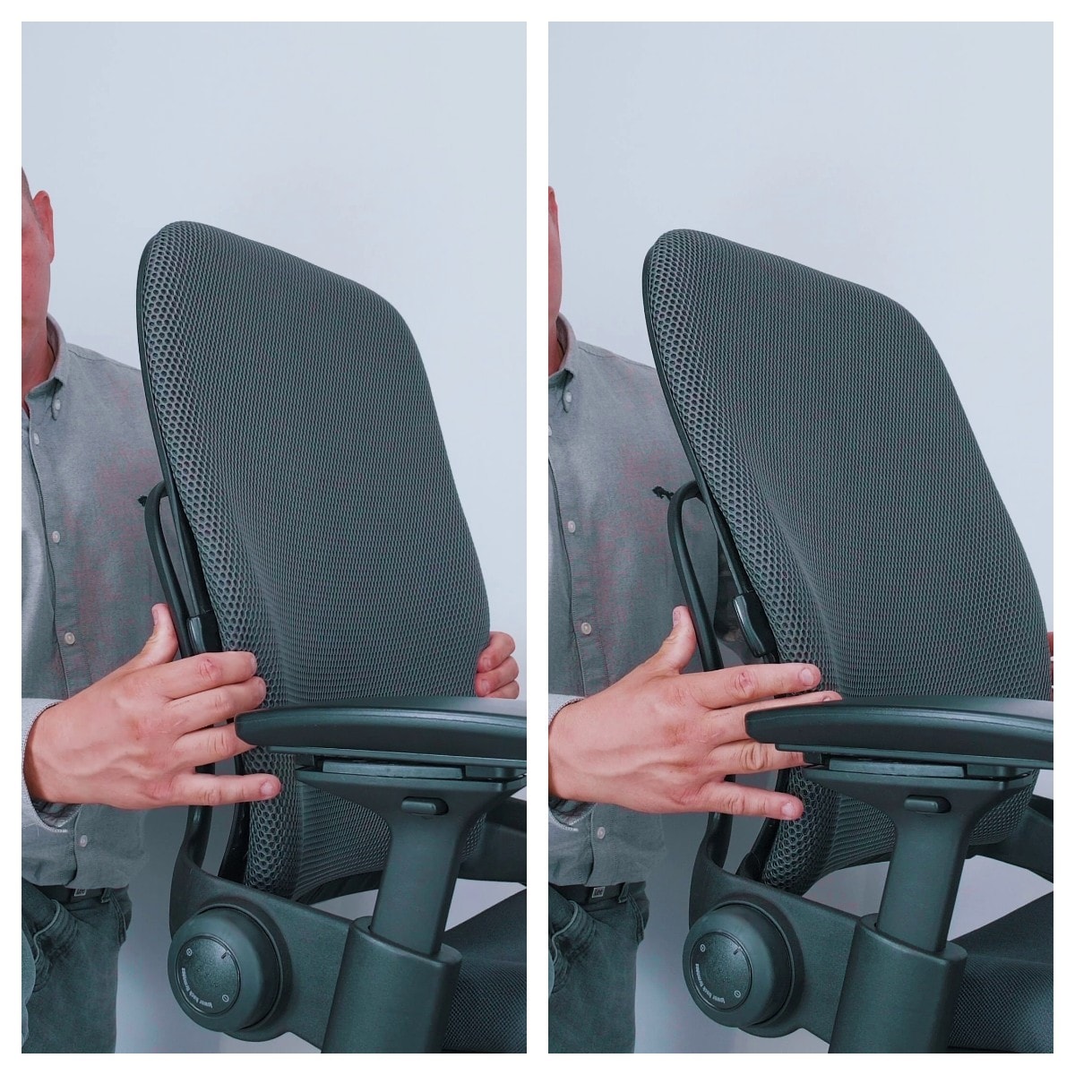 Steelcase Leap V2 – najlepszy fotel biurowy? Test ergonomii, opinia i recenzja Brastech 3 Zakres wsparcia lędźwiowego w Steelcase Leap V2. Źródło: Brastech