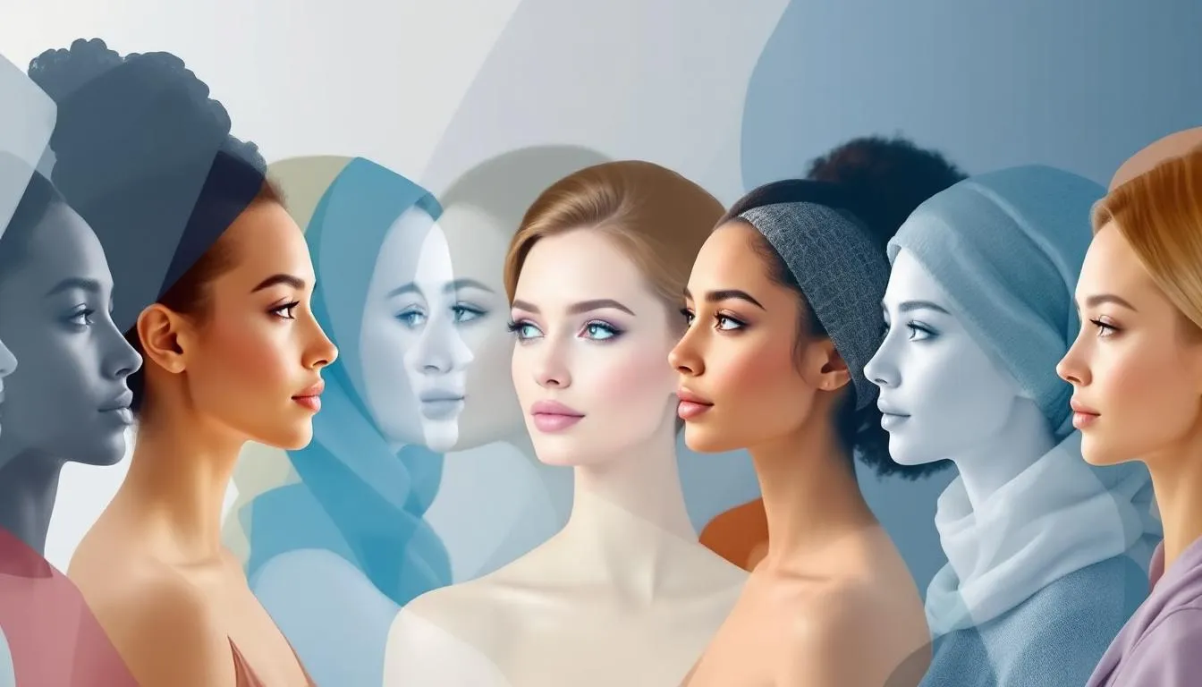 A diverse group of people representing various age groups and demographics, showcasing potential patients for plastic surgery marketing.
