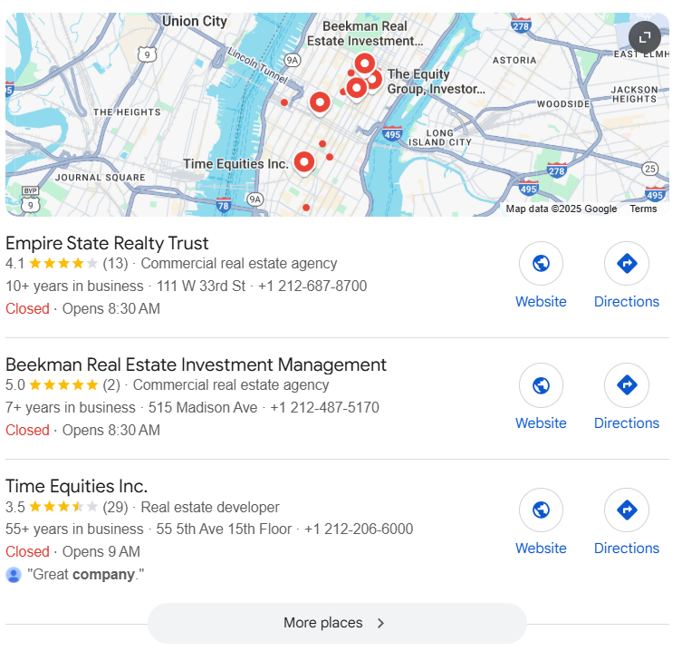 Local SEO for REIT companies example. 
