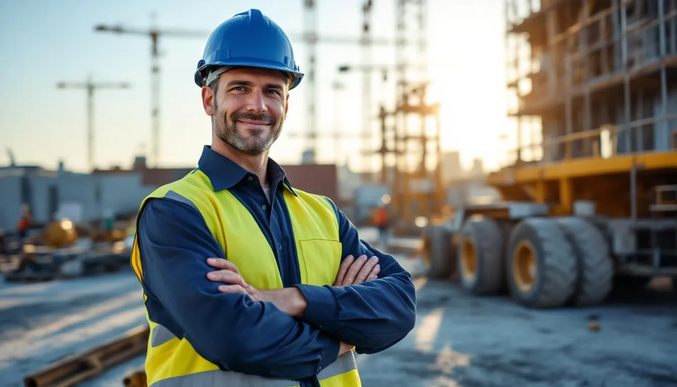 An independent contractor stands confidently on a bustling job site, surrounded by tools and materials, showcasing their success and professionalism. They embody the spirit of a business owner, ready to tackle projects with the support of resources like the Home Depot credit card for managing purchases and payments.