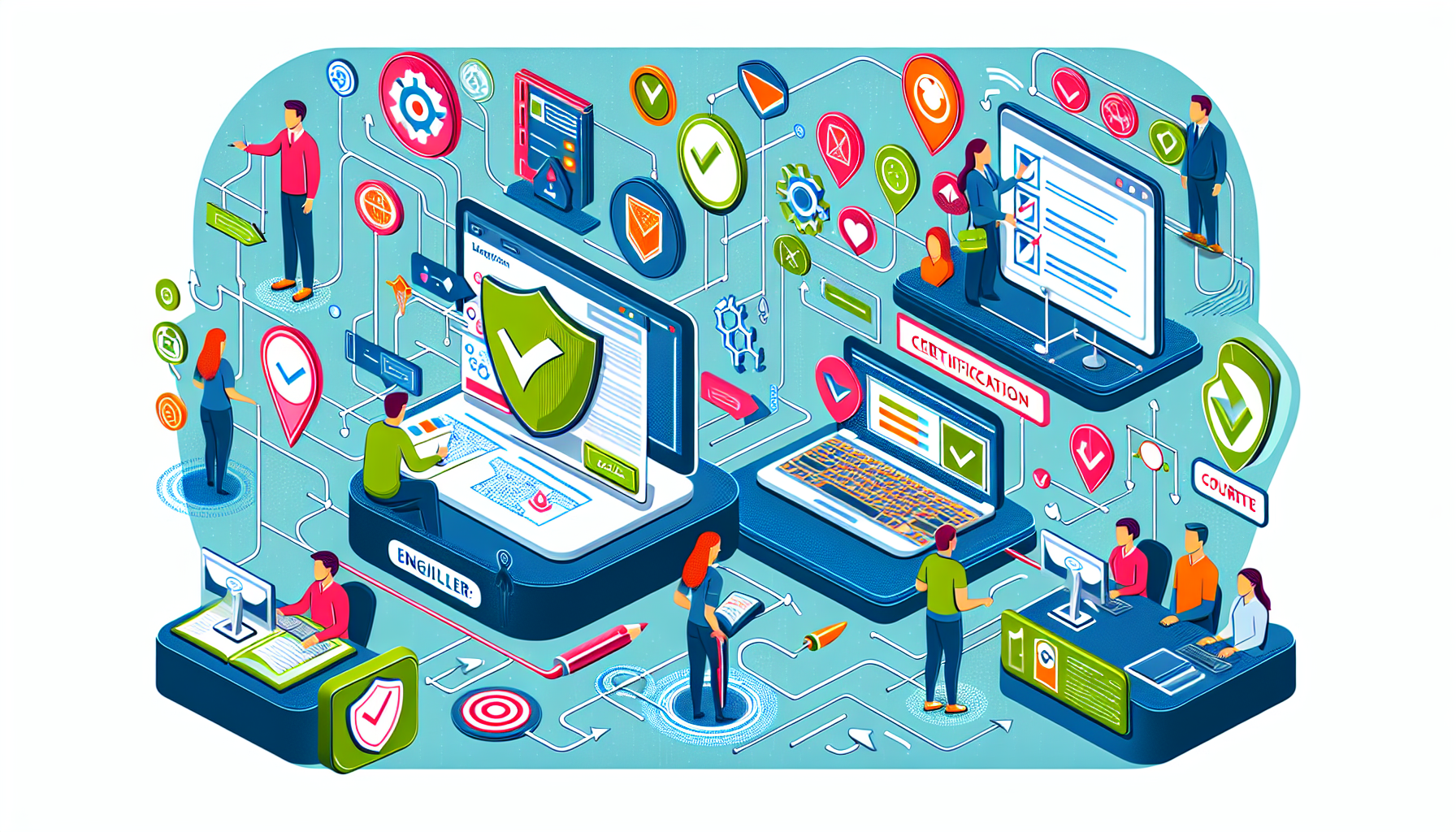 An illustration showcasing the certification process for cybersecurity.