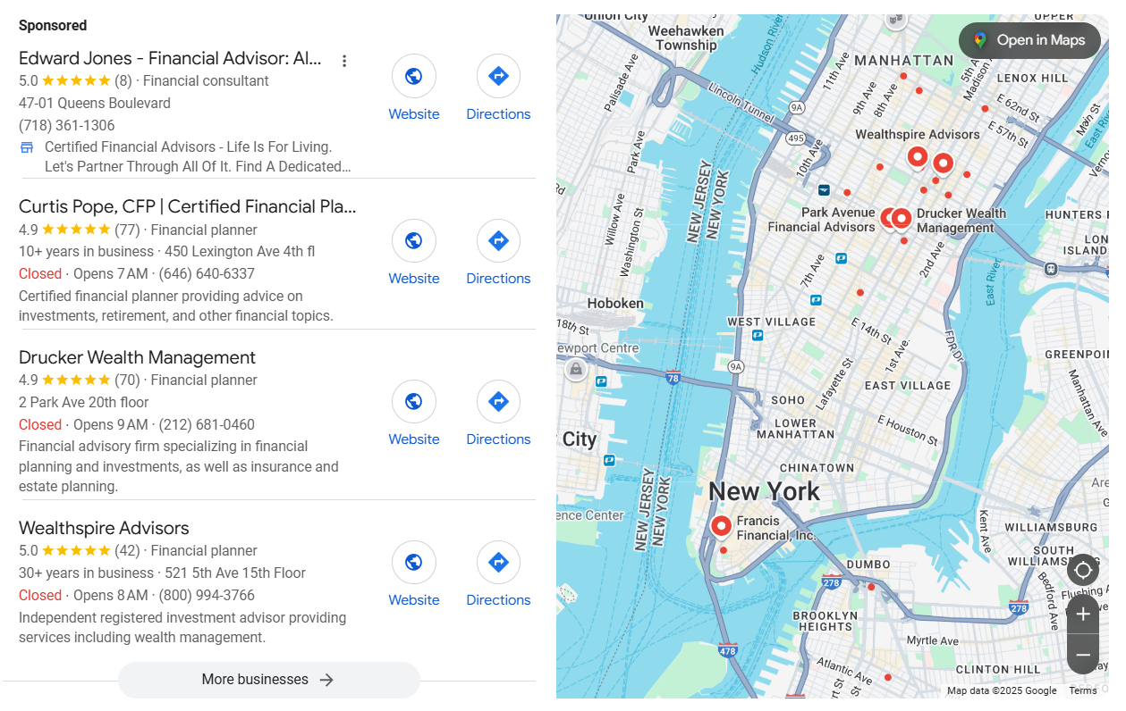 Local SEO for financial planners example. 