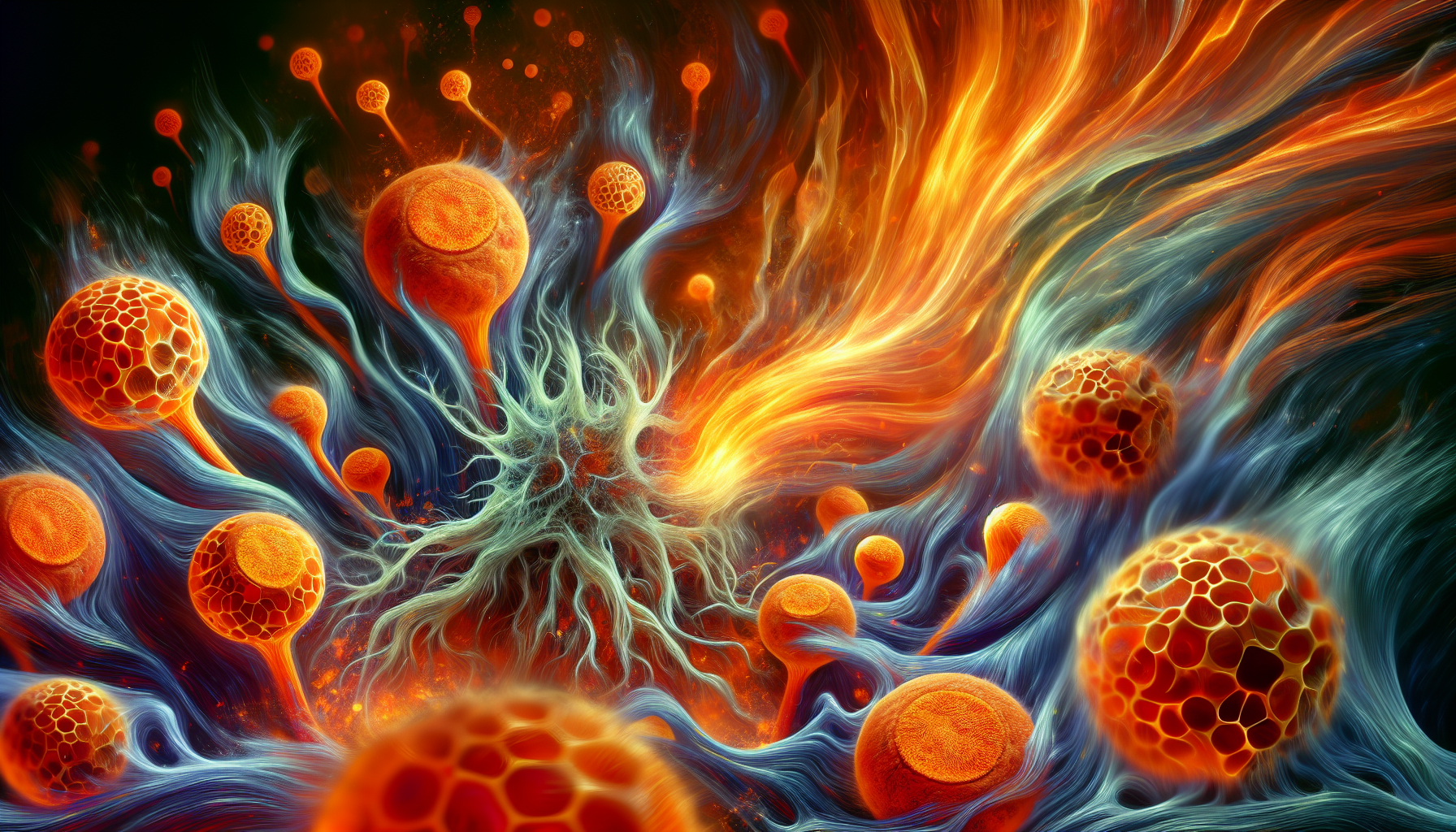 Artistic representation of senescent cells being cleared by fisetin