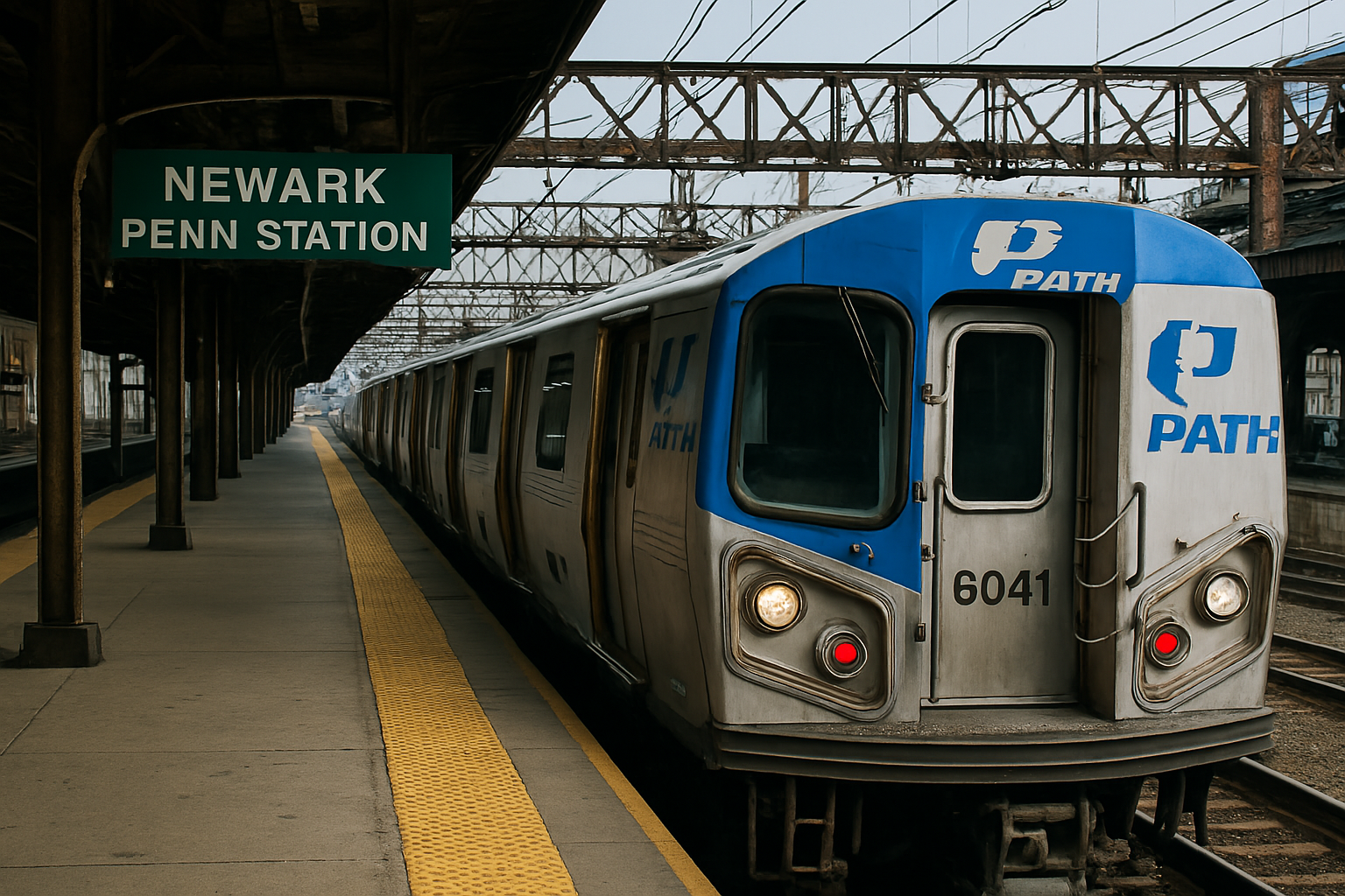 A PATH train at Newark Penn Station, connecting commuters to NYC.
