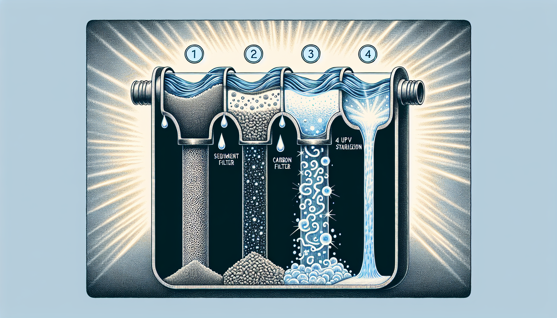 4-Stage Water Treatment Process Illustration
