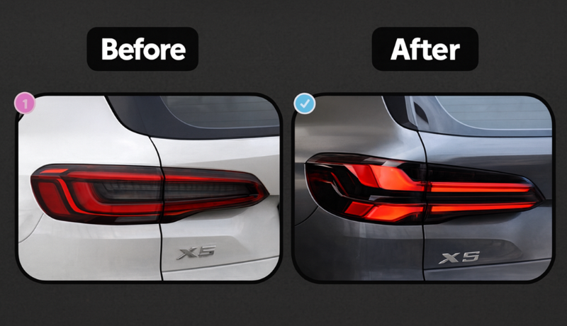 Before and after of Taillights indicating the complete compatible device