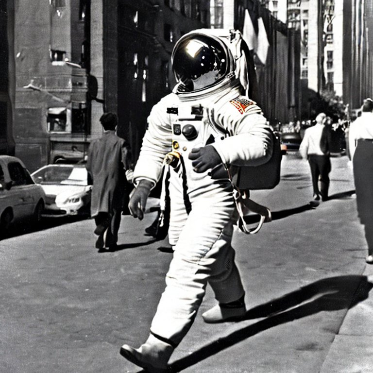 Astronaut walking through the streets of new york