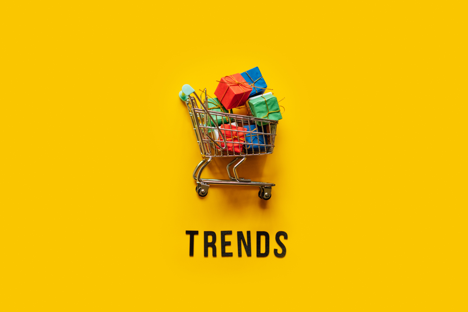 Grocery cart with gifts.