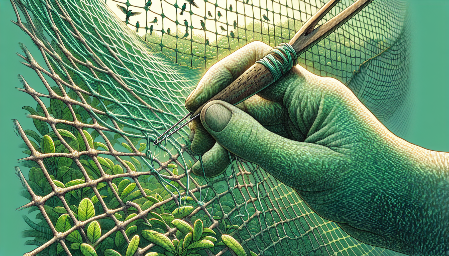 Repairing small holes in bird netting