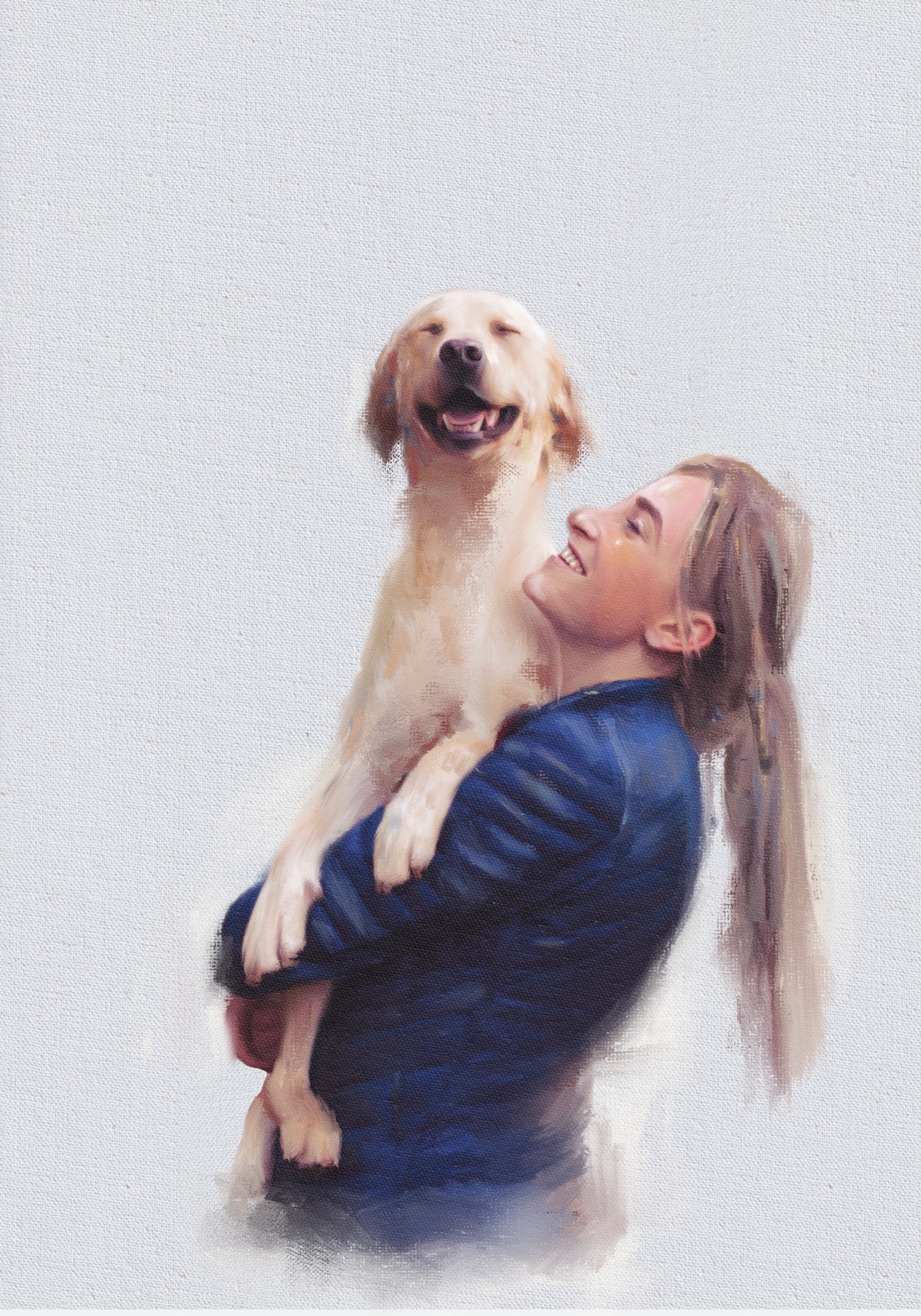 A heartwarming scene of a person gifting a pet portrait.