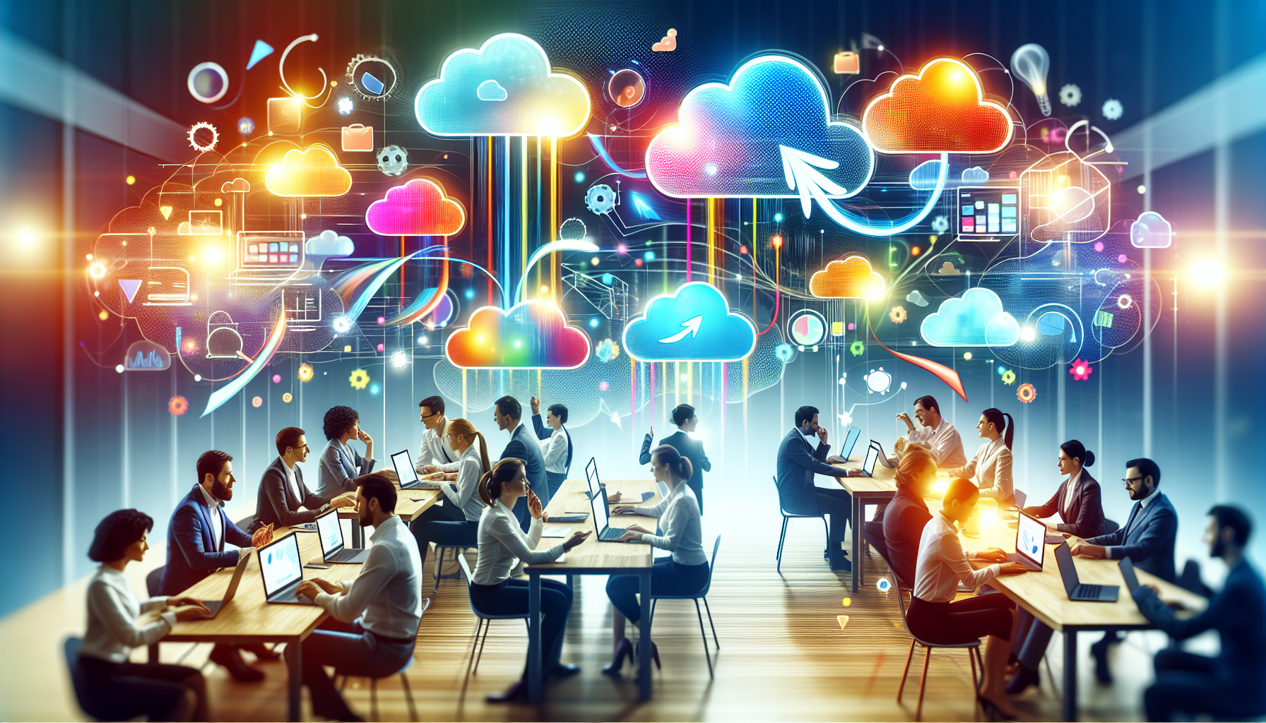 An illustration of cloud services enhancing productivity for employees.