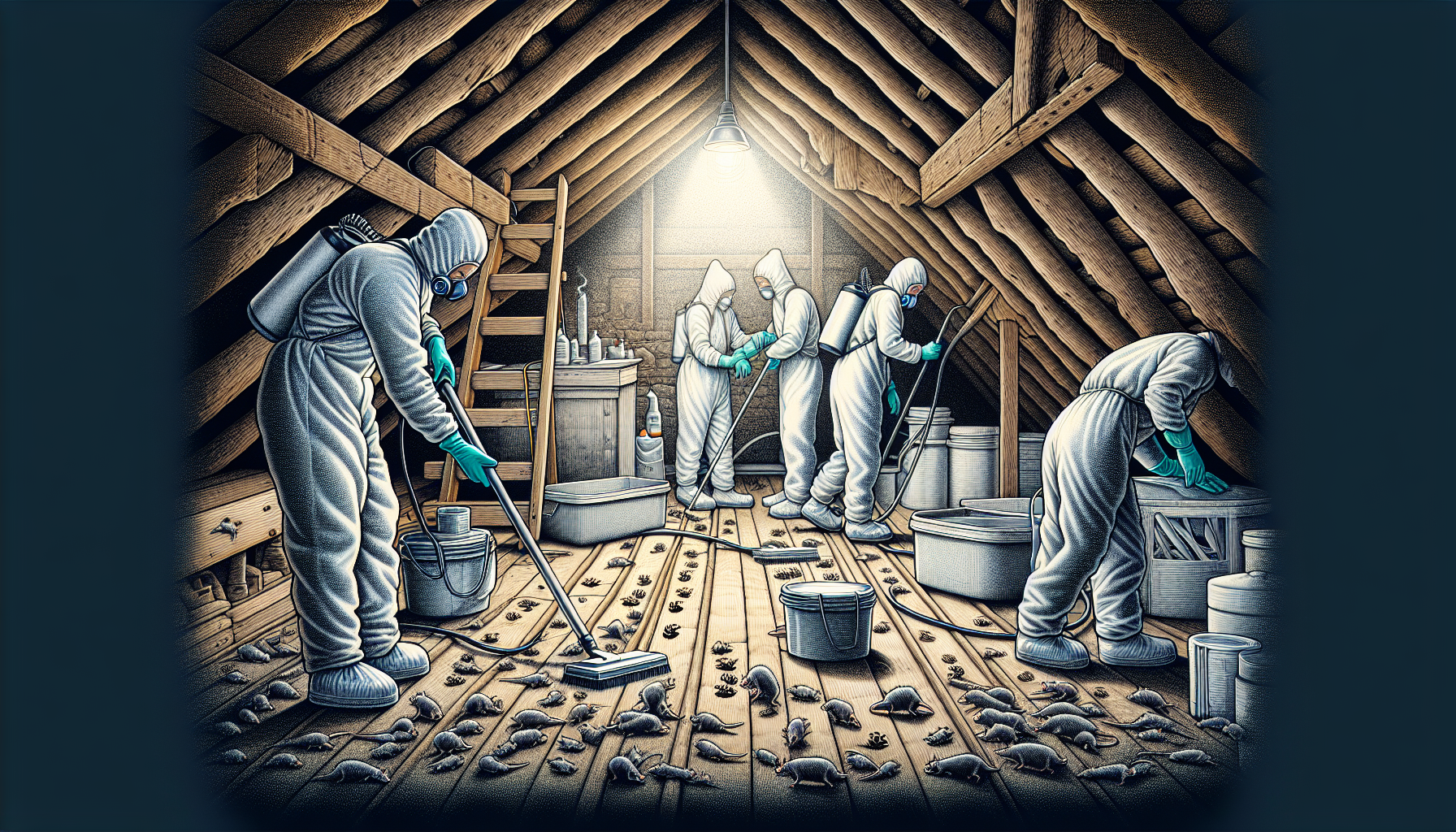 Illustration of disinfecting contaminated areas after rat infestation