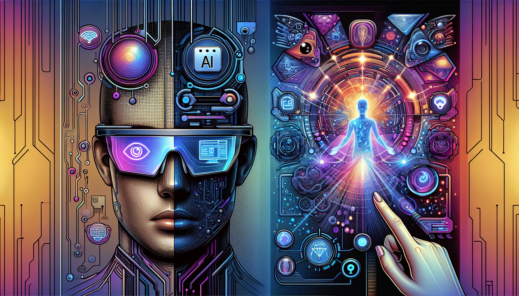 Illustration comparing the user interfaces of smart glasses and the Ai Pin