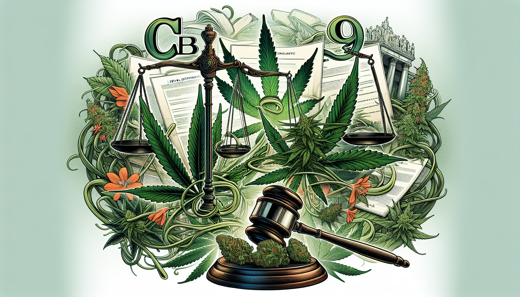 An illustration depicting the legal aspects of CB9 flowers.