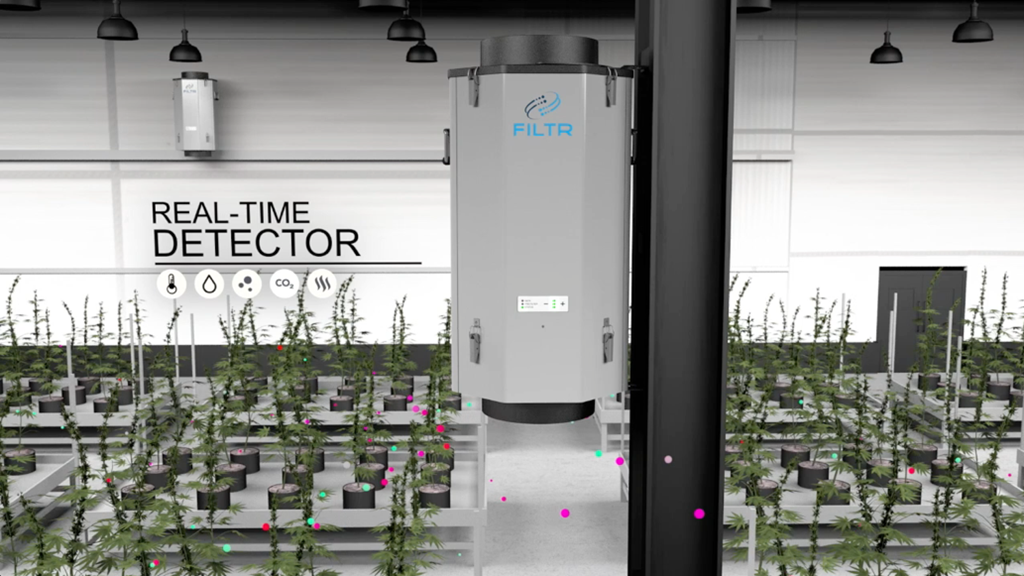 An image of an industrial air purifier to remove microscopic particles from damaging crops.