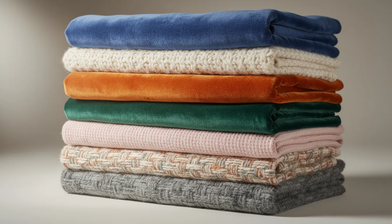 Na stosie ułożonych koców w różnych kolorach i fakturach widać zarówno ciepłe koce polarowe, jak i personalizowane kocyki z unikalnym stylem. Te wyjątkowe koce mogą być doskonałym prezentem dla bliskiej osoby, idealnie nadającym się do domowego zacisza.