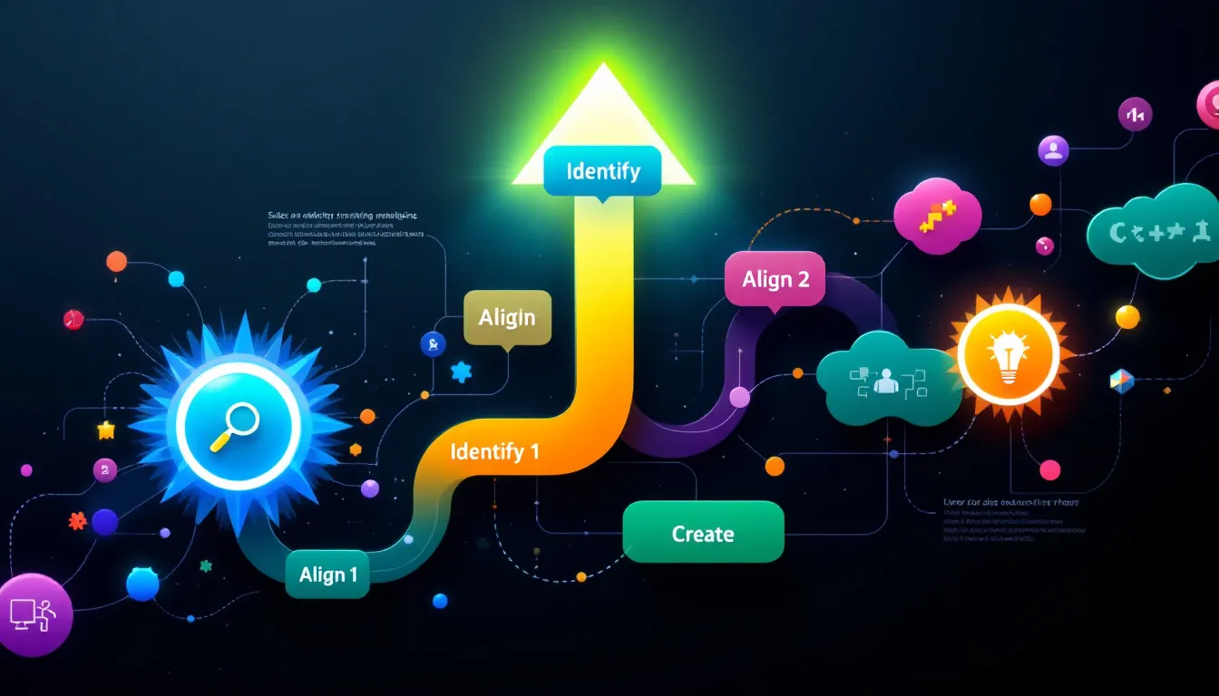 A flowchart illustrating the steps to achieve sales and marketing alignment.