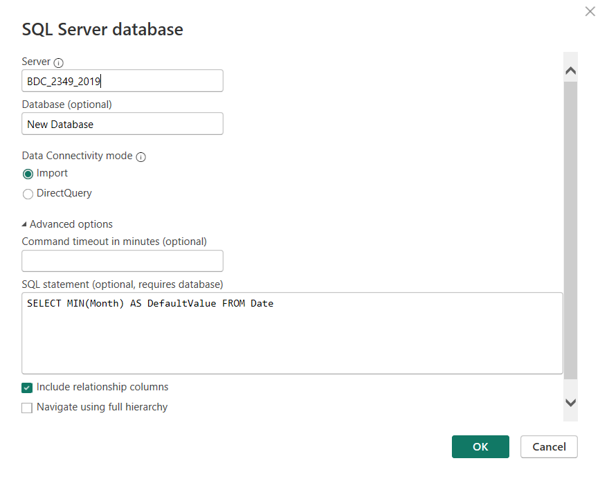 Import Data into power BI from SQL