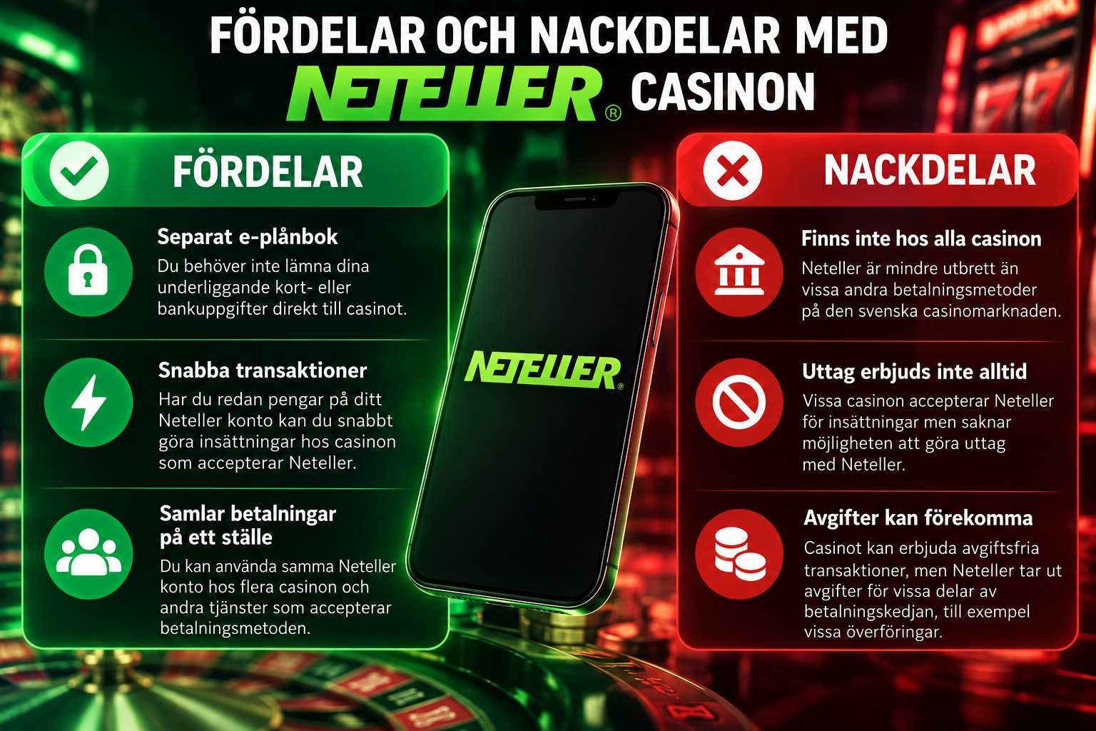 Fördelar och nackdelar med Neteller på casino.