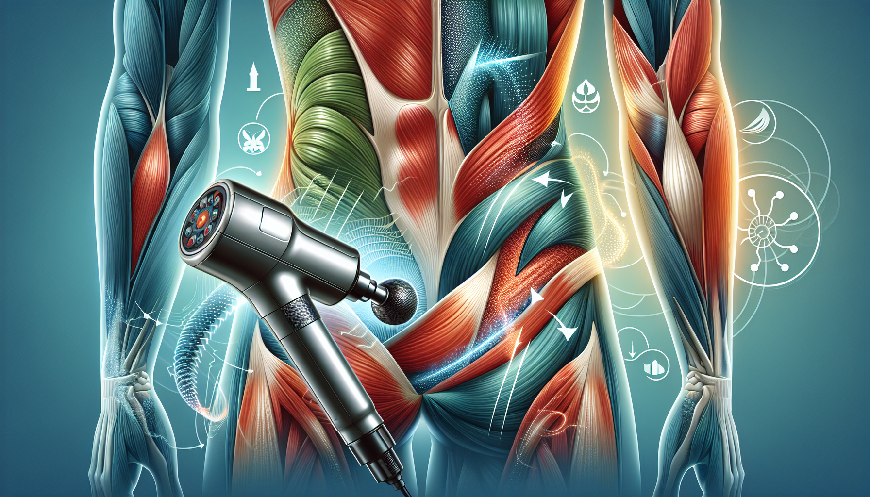 An illustration demonstrating the concept of percussive therapy on abdominal muscles.