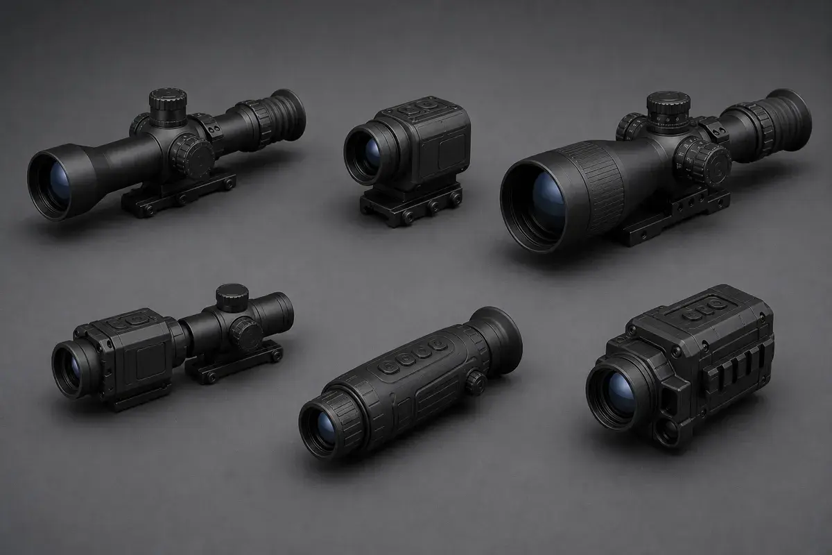 Five typical thermal rifle scopes and one handheld thermal optic are commonly available on the market today.